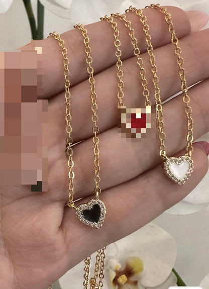 Mini Zirconium Frame Heart Set ( Necklace and Earring )