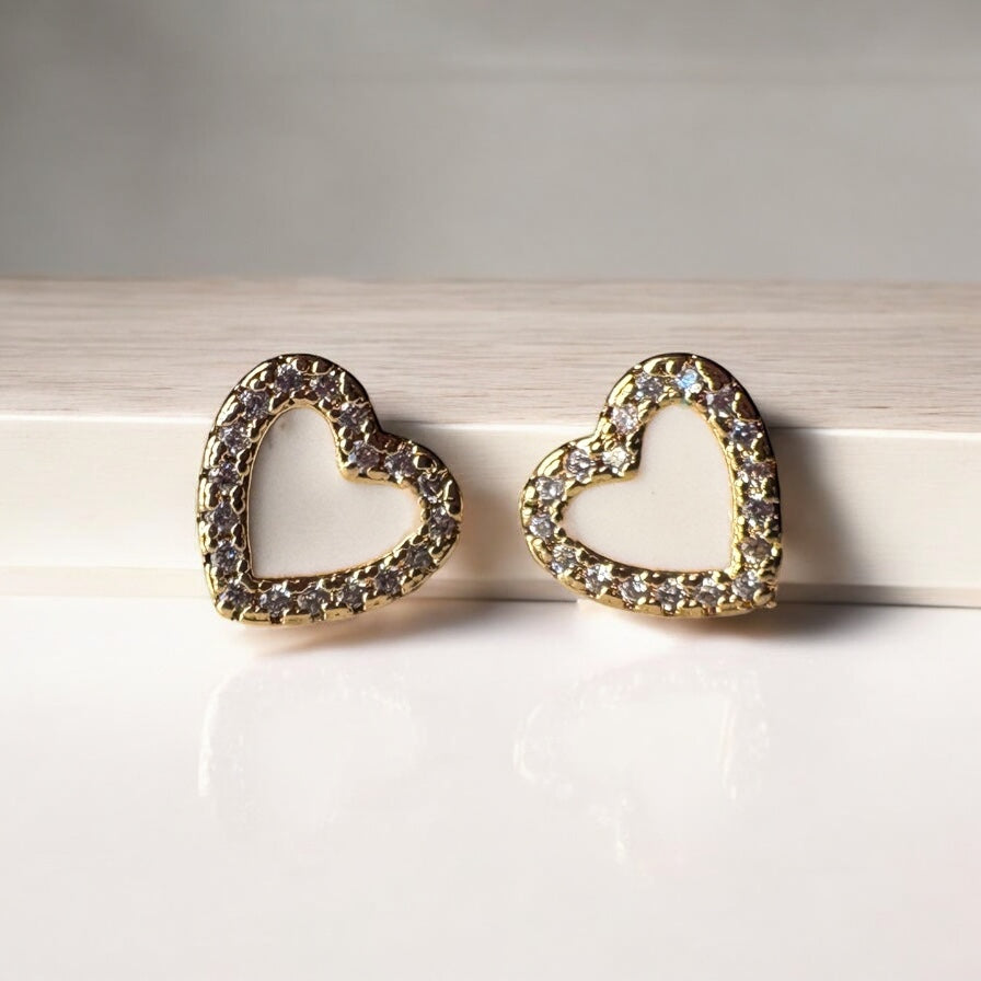 Mini Zirconium Frame Heart Set ( Necklace and Earring )