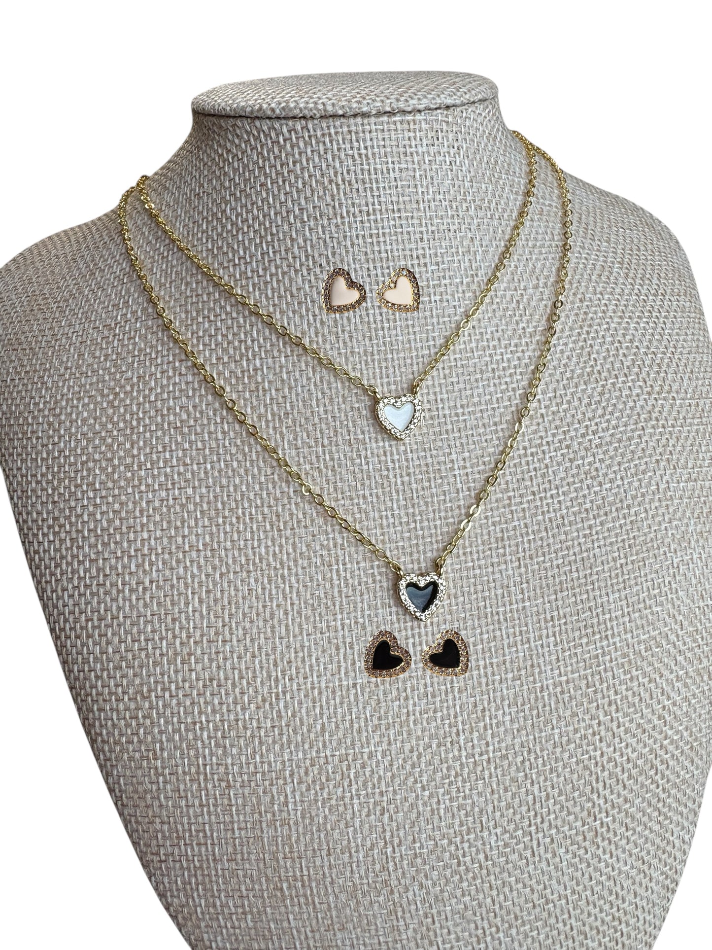 Mini Zirconium Frame Heart Set ( Necklace and Earring )